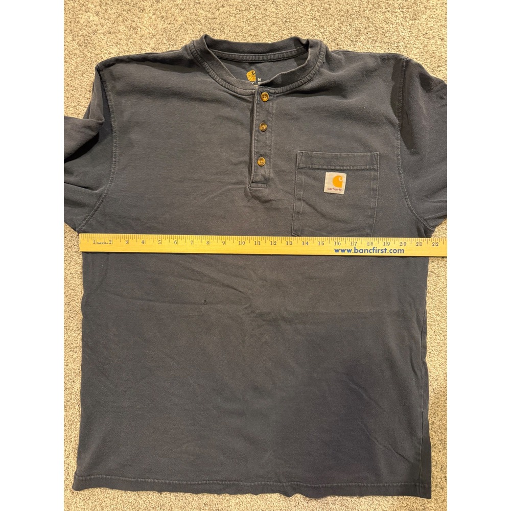 Carhartt Henley Shirt Mens M Navy K128 NVY Workwear Long Sleeve Pocket Cotton * - Picture 6 of 10